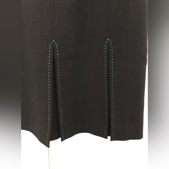 Per Se Unique Black wool lined skirt with turquoise stitching box pleats Size 8 - Picture 2 of 10